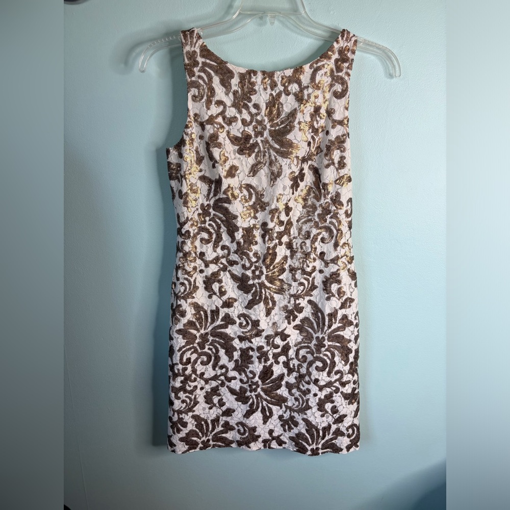 ✨🤍 Lauren Ralph Lauren Evening Ivory & Gold Sequined Dress – Size 6 🤍✨